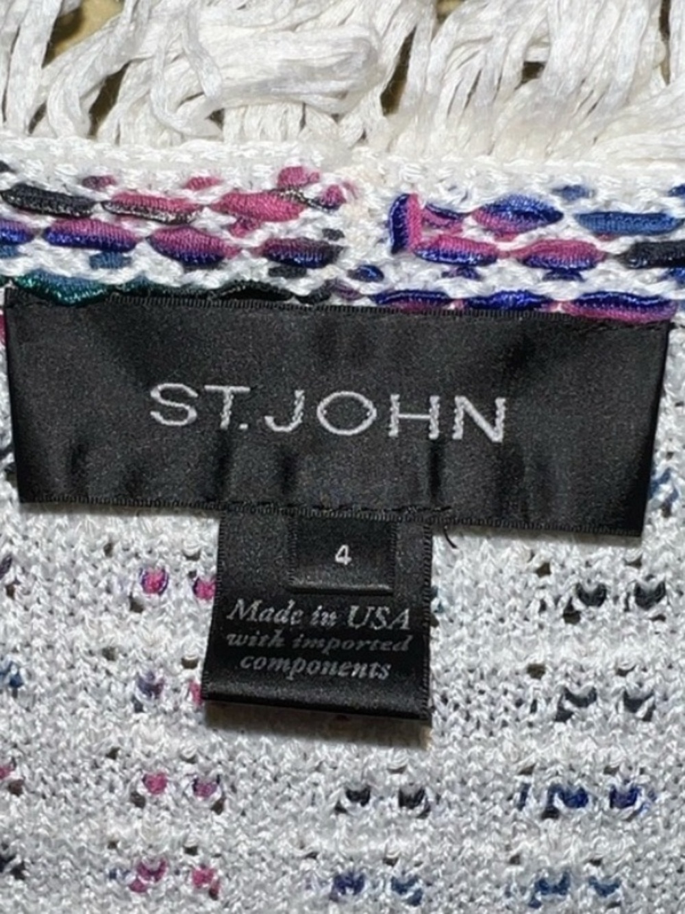 St. John Knit Ivory Tweed Jacket Cardigan Fringe Luxury Academia Preppy Size 4 - Picture 11 of 12